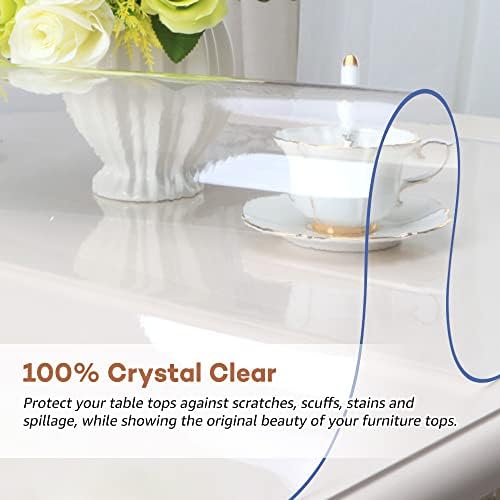 RostiKong 56 x 84 Inch Clear Plastic Tablecloth Protector Waterproof Wipeable Office Desk Pad Vinyl Dining Room Table Protector for Wood Furniture Glass Kitchen Coffee Garden Vanity Patio Table Mat