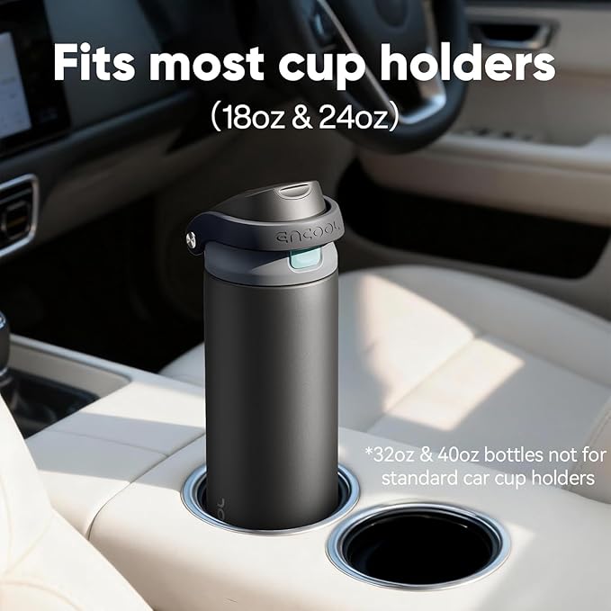 ENCOOL Leakproof Insulated Water Bottle with Straw Dual-Sip Water Bottle Bag-Safe Design for Work, Commute & Gym – Keeps Drinks Cold All Day, 24 oz, Cloud-Hill White