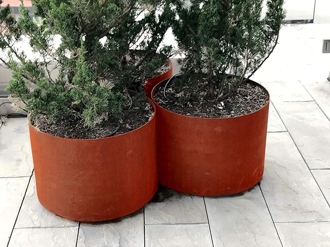 Plantercraft Large Round Planters for Outdoor Plants | 36x16 Inch Tall Corten Steel Planter | Extra Large Outdoor Planters for Entryway, Patio & Deck | Weathering Metal Planter