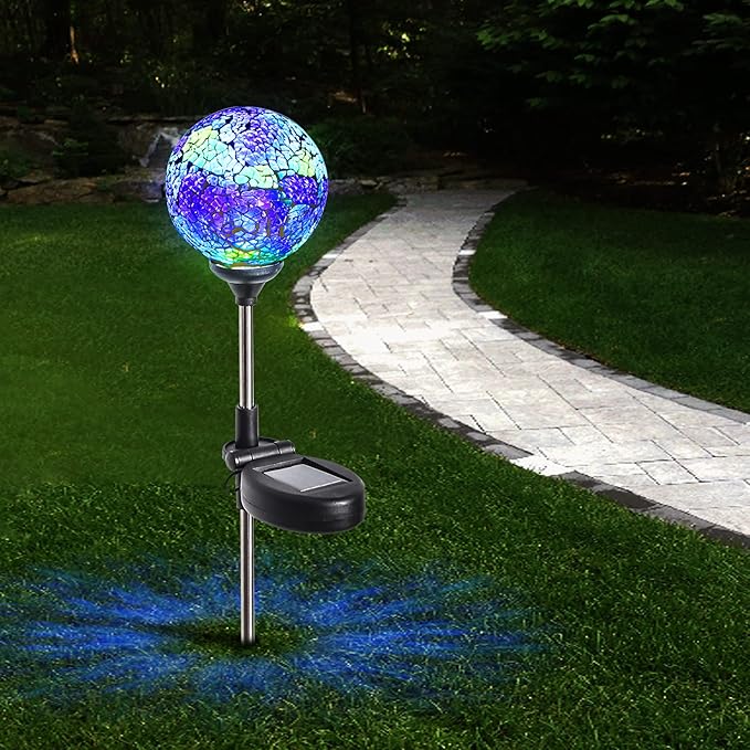 WNP Outdoor Mosaic Solar Light Stake Decor for Garden Waterproof,Color Glow Solar Powered Led Light Decorative Outdoor Landscape Blue Glass Ball Solar Absorb Birhtday Gift Lights for Mom Yard,Path