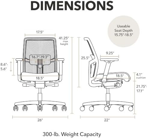 HON Ignition 2.0 Low Back Task Chair, Spectrum Mesh, Advanced Synchro-Tilt Control, Office Chair with Lumbar Support, Height and Width Adjustable Arms, Titanium Frame, Quicksand