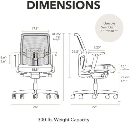 HON Ignition 2.0 Low Back Task Chair, Spectrum Mesh, Advanced Synchro-Tilt Control, Office Chair with Lumbar Support, Height and Width Adjustable Arms, Titanium Frame, Pear