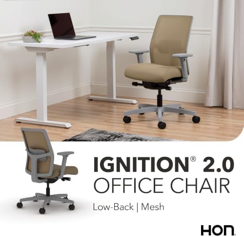 HON Ignition 2.0 Low Back Task Chair, Spectrum Mesh, Advanced Synchro-Tilt Control, Office Chair with Lumbar Support, Height and Width Adjustable Arms, Titanium Frame, Quicksand
