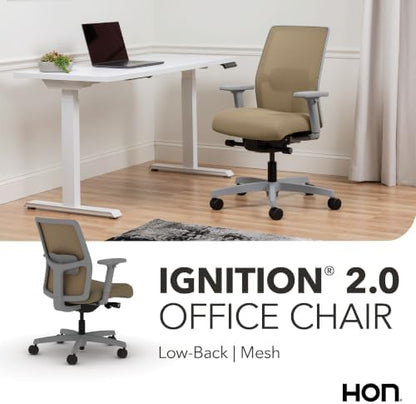 HON Ignition 2.0 Low Back Task Chair, Spectrum Mesh, Advanced Synchro-Tilt Control, Office Chair with Lumbar Support, Height and Width Adjustable Arms, Titanium Frame, Quicksand