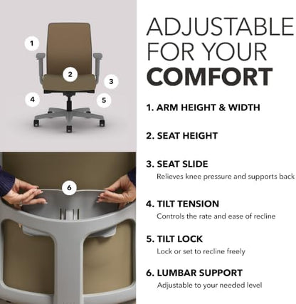 HON Ignition 2.0 Low Back Task Chair, Spectrum Mesh, Advanced Synchro-Tilt Control, Office Chair with Lumbar Support, Height and Width Adjustable Arms, Titanium Frame, Quicksand