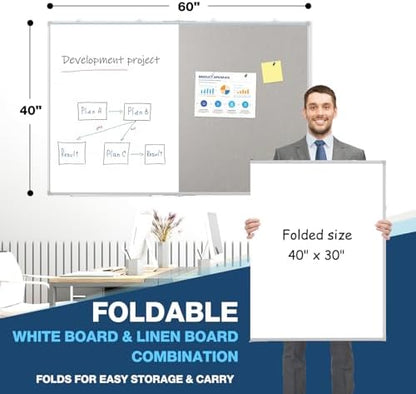 Large White Board Dry Erase Foldable Bulletin Board Combo 60x40 for Wall