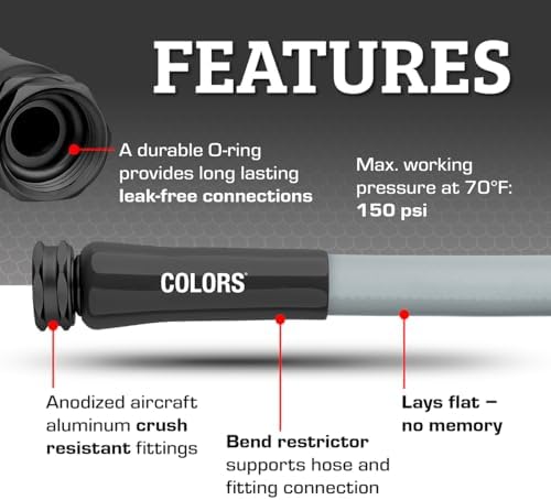 Flexzilla Colors Lead-In Garden Hose 5/8in. x 5ft., Lightweight All-Weather Water Hose, Durable and Flexible, Leak-Free Connections, Slate Gray