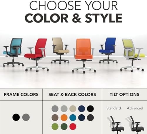 HON Ignition 2.0 Low Back Task Chair, Spectrum Mesh, Advanced Synchro-Tilt Control, Office Chair with Lumbar Support, Height and Width Adjustable Arms, Titanium Frame, Quicksand
