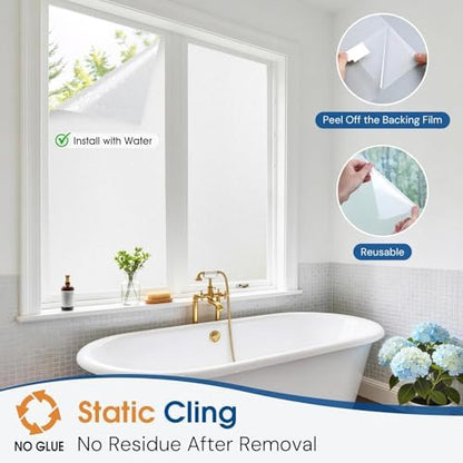 Homein Frosted Glass Window Privacy Film with Tools, Static Cling, Pure