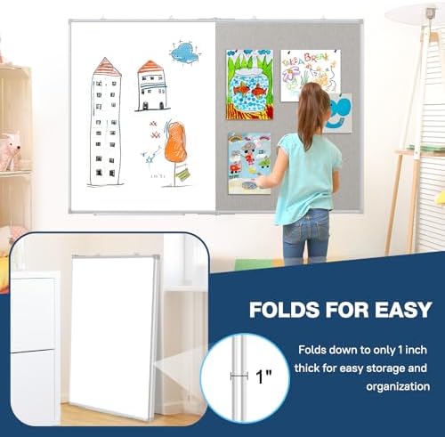 Large White Board Dry Erase Foldable Bulletin Board Combo 60x40 for Wall
