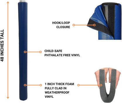 Safety Pole Pad, 4 FT Tall, 1” Thick Foam, Weatherproof, UV-Resistant, Hook/Loop Closure, Pickleball Pole Pad