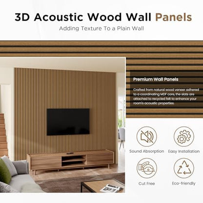 SMARTSTANDARD Wood Slat Acoustic Wall Panels 2 Pack 94"x23.6" Classic Oak