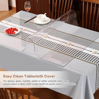 RostiKong 56 x 84 Inch Clear Plastic Tablecloth Protector Waterproof Wipeable Office Desk Pad Vinyl Dining Room Table Protector for Wood Furniture Glass Kitchen Coffee Garden Vanity Patio Table Mat
