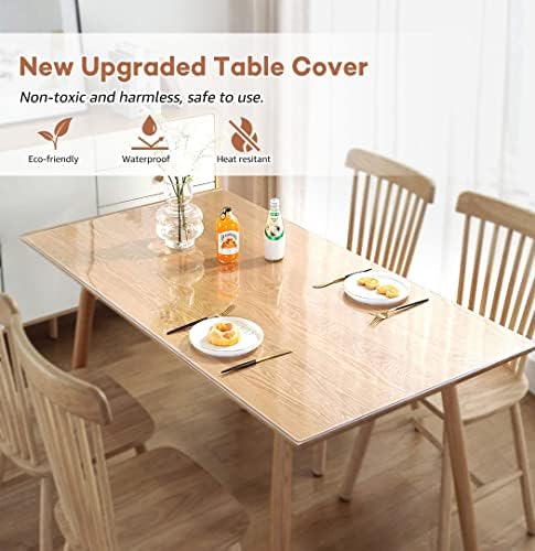 RostiKong 56 x 84 Inch Clear Plastic Tablecloth Protector Waterproof Wipeable Office Desk Pad Vinyl Dining Room Table Protector for Wood Furniture Glass Kitchen Coffee Garden Vanity Patio Table Mat
