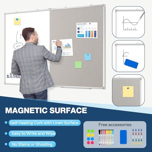 Large White Board Dry Erase Foldable Bulletin Board Combo 60x40 for Wall
