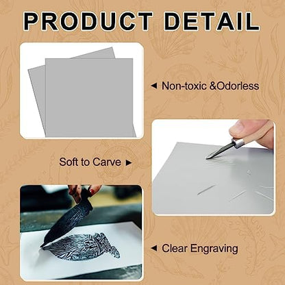 Yeaqee 2 Pcs 9 x 12 Inch Linoleum Blocks for Printmaking, Gray