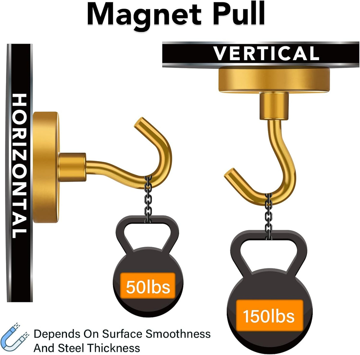 MIKEDE Magnetic Hooks,150LB Heavy Duty Magnets with Hook, Super Strong Magnets Neodymium Extra Strength Hooks for Hanging, Magnetic Hanger for Cruise(Yellow, 10 Pack)