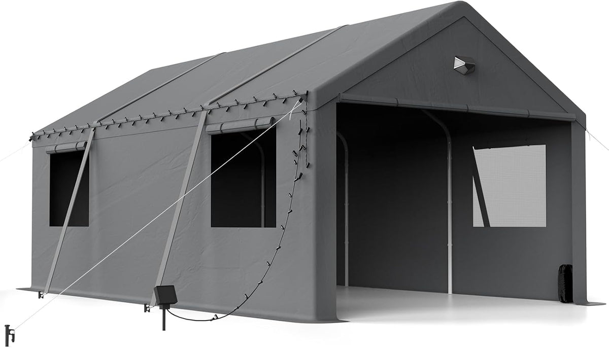 12x20 Carport Canopy, Heavy Duty Car Port, Portable Car Ports Garage with 2 Roll-Up Zipper Drive Through Doors, Grey