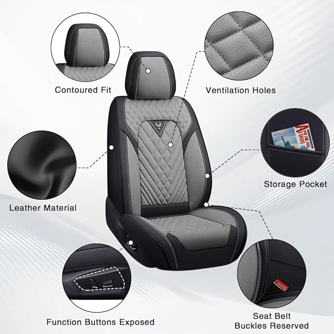 Fit for Toyota Venza Seat Covers 2009-2026,Premium Leather, 360° Full Protection, Thick Padding & Memory Foam, Waterproof & Stain-Resistant Car Seat Cover Full Set (5 Seat,Black&Gray)