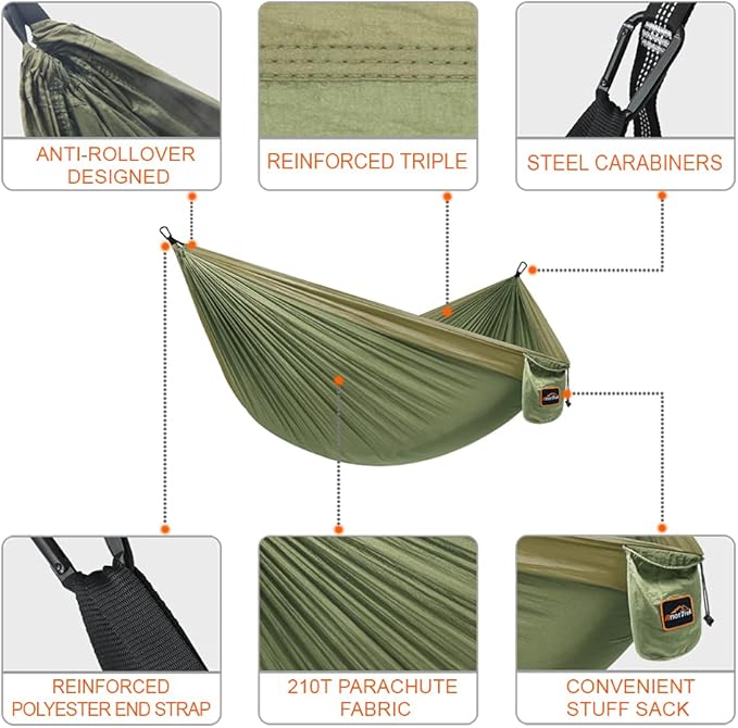 Camping Hammock, Super Lightweight Portable Parachute Hammock with Two Tree Straps Single or Double Nylon Travel Tree Hammocks for Camping Backpacking Hiking