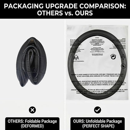 Genuine Leather Steering Wheel Cover, Real Cowhide for 14.5-15 Inch Steering Wheels, Universal Fit for Cars and Trucks (Black)