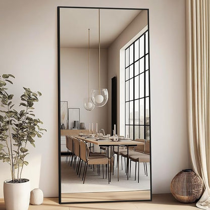 76"x34" Large Floor Mirror Full Length with Stand, Oversized Black | Free Standing or Leaning, Wall‑Mountable, for Bedroom Living Room Home Gym, Rectangular, Tempered Glass, Aluminum Frame