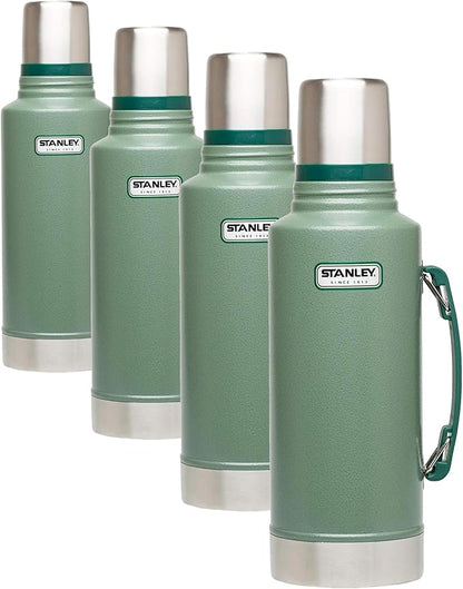 Stanley Heritage Classic Vacuum Bottle with Handle 2.0 qt | Wide Mouth with Leakproof Cup Lid | Keep Drinks Hot Cold for Travel-| Insulated Stainless Steel -| BPA-Free-| Hammertone Green,(Pack of 4)