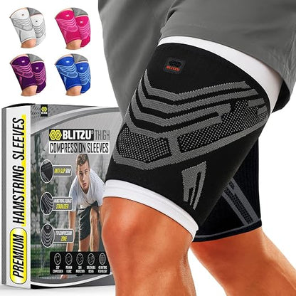 BLITZU Thigh Compression Sleeve, Hamstring Support Brace for Men Women S | Upper Leg Wrap for Running, Gym Workout, Muscle & Injury Recovery, Quad & Groin Comfort, Improved Circulation, Daily Wear