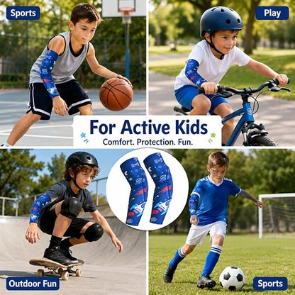 AceList Space Elbow Pads for Kids, Youth Volleyball Arm Sleeves for Boys Girls, Protective Compression Gear for Basketball Football Wrestling, Anti-Slip Stay-Up Protective Gear, 1 Pair (Size L)